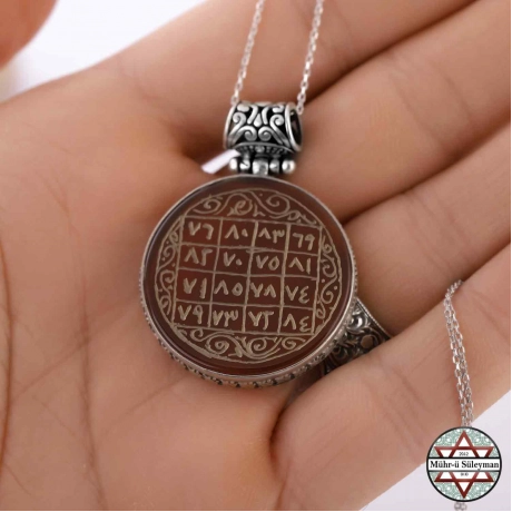 Akik Taşlı Bereket Vefki 925 Ayar Gümüş Dualı Kolye