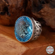 İyi Kalite Blue Topaz Taşlı Gazali Kemal'e Vefki 925 Ayar Gümüş Yüzük