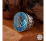İyi Kalite Blue Topaz Taşlı Gazali Kemal'e Vefki 925 Ayar Gümüş Yüzük