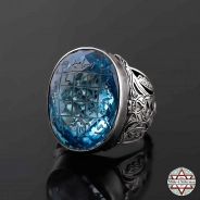 İyi Kalite Blue Topaz Taşlı Gazali Kemal'e Vefki 925 Ayar Gümüş Yüzük