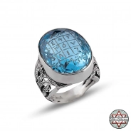 İyi Kalite Blue Topaz Taşlı Gazali Kemal'e Vefki 925 Ayar Gümüş Yüzük