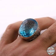 İyi Kalite Blue Topaz Taşlı Gazali Kemal'e Vefki 925 Ayar Gümüş Yüzük