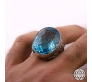İyi Kalite Blue Topaz Taşlı Gazali Kemal'e Vefki 925 Ayar Gümüş Yüzük