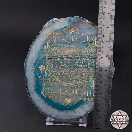 Doğal Akik Taşı El Kazıması Hilye-i Şerif Masa Üstü Obje