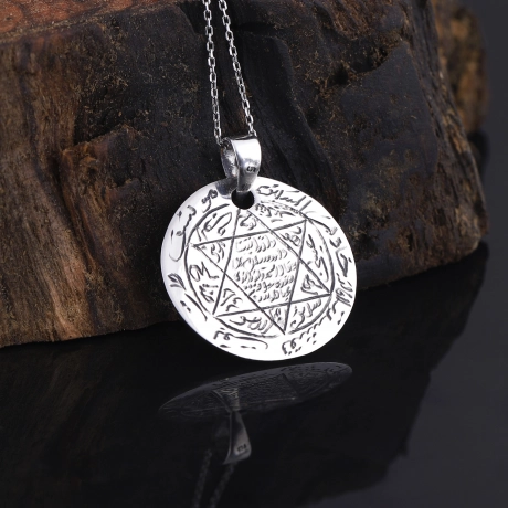 El Yazması Hz. Süleyman Mührü 925 Ayar Gümüş Kolye