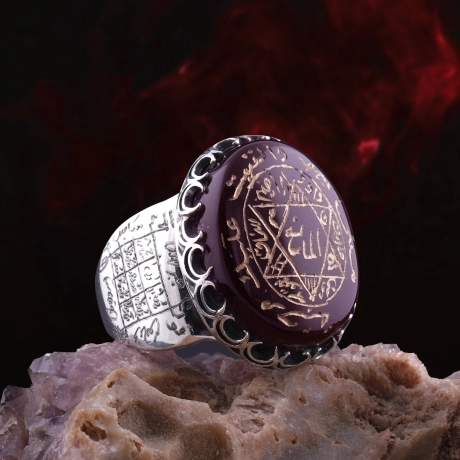  6 Köşe Mührü Süleyman Koruma Vefkli Yemen Akik Taşlı Gümüş Yüzük