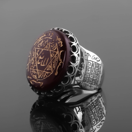  6 Köşe Mührü Süleyman Koruma Vefkli Yemen Akik Taşlı Gümüş Yüzük