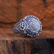 Lapis Lazuli Taşlı Tamamı El Yazması  Mührü Süleyman Yüzük 