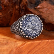 Lapis Lazuli Taşlı Tamamı El Yazması  Mührü Süleyman Yüzük 