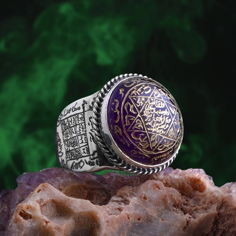 Özel Vefkli Ametist Taşlı EL Yazması AMETİST Taşlı Gümüş Yüzük