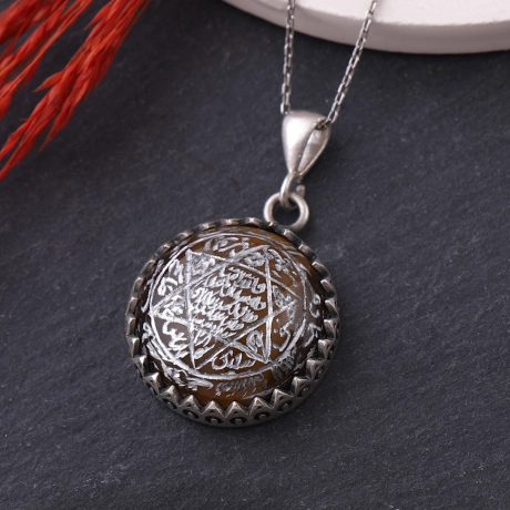 Süleyman Mührü Kaplangözü Doğal Taşlı Gümüş Kolye