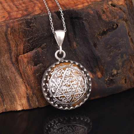 Süleyman Mührü Kaplangözü Doğal Taşlı Gümüş Kolye