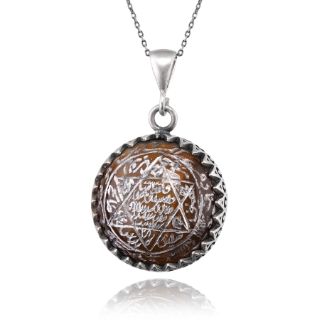 Süleyman Mührü Kaplangözü Doğal Taşlı Gümüş Kolye