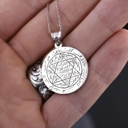 925 Ayar Gümüş El Yazısı Süleyman Mührü Kolye 