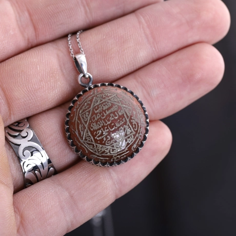 El Yazması 8 Köşe Mührü Süleyman Güneş Taşı Kolye