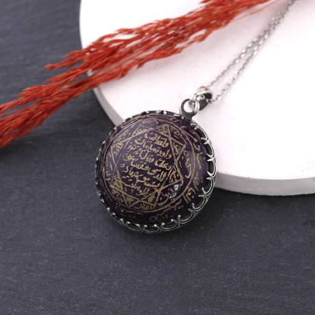 El Yazması Hz. Süleyman Mührü Ametist Kolye