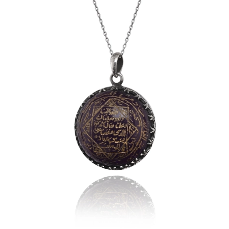 El Yazması Hz. Süleyman Mührü Ametist Kolye