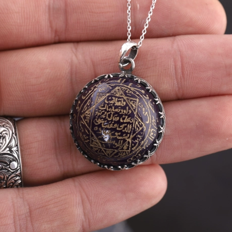 El Yazması Hz. Süleyman Mührü Ametist Kolye