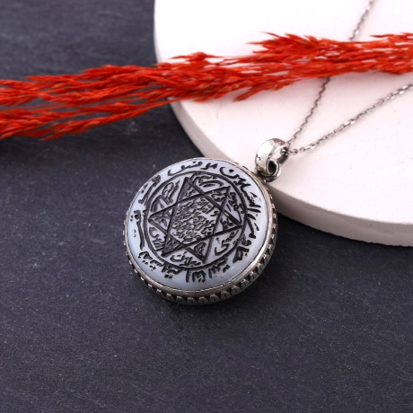 Tamamı El Yazması Mührü Süleyman Kolye Sedef Taşlı 