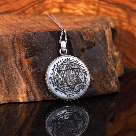 Tamamı El Yazması Mührü Süleyman Kolye Sedef Taşlı 