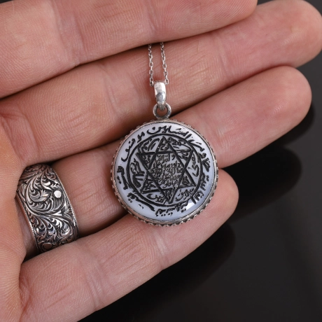 Tamamı El Yazması Mührü Süleyman Kolye Sedef Taşlı 