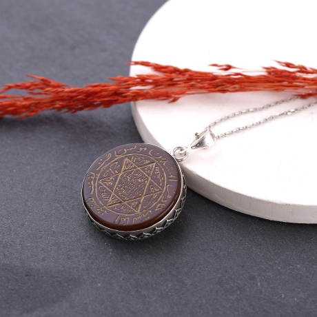 Akik Taş Üzeri El Yazması Süleyman Mührü Kolye 