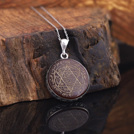 Akik Taş Üzeri El Yazması Süleyman Mührü Kolye 