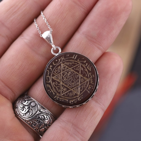 Akik Taş Üzeri El Yazması Süleyman Mührü Kolye 