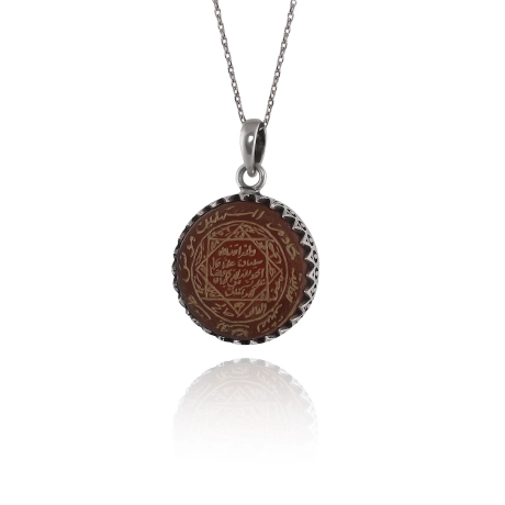 Elde Kazıma İşçiliği Akik Taşlı Hz. Süleyman Mührü Gümüş Kolye