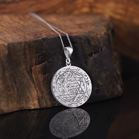 Tamamı EL Yazması - 925 Ayar Süleyman Mührü Kolye