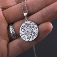 Tamamı EL Yazması - 925 Ayar Süleyman Mührü Kolye