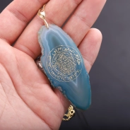 EL Yazması MAVİ Akik Taşlı Hz. Süleyman Mührü Gümüş Kolye