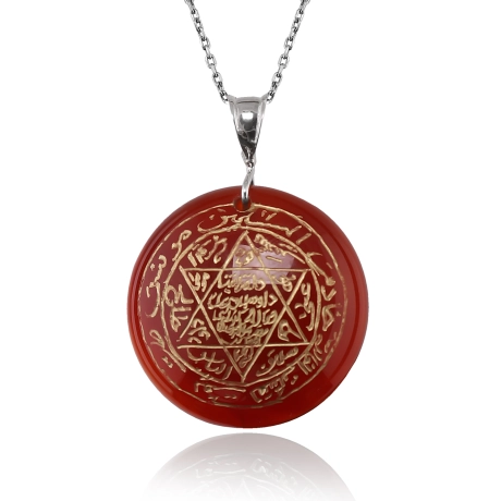 Kızıl Akik Taşlı - Mührü Süleyman Gümüş Kolye