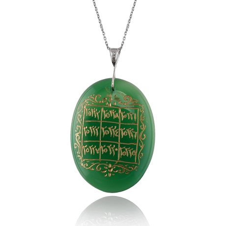  Yeşil Akik Taşlı 7 Ayetler Vefki Gümüş Kolye