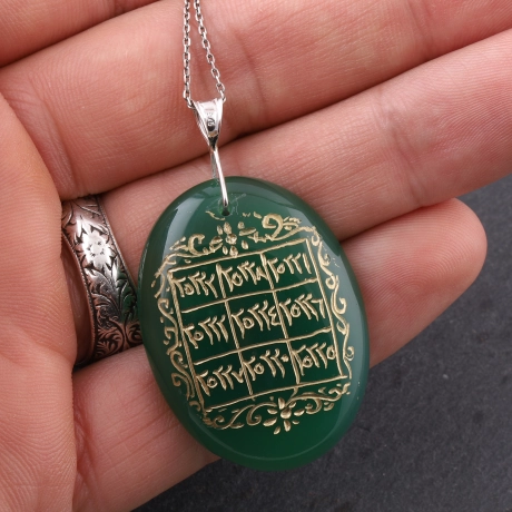  Yeşil Akik Taşlı 7 Ayetler Vefki Gümüş Kolye