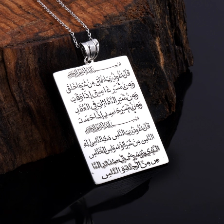 925 Ayar Gümüş Felak ve Nas Ayetleri Yazılı Kolye