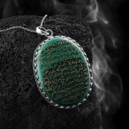  Tamamı El Yazısı Berhetiyye Duası Malahit Doğal Taşlı Kolye