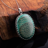  Tamamı El Yazısı Berhetiyye Duası Malahit Doğal Taşlı Kolye