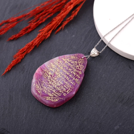 Hilye-i Şerif Kolye Akik Taş Üzeri Elde Kazıma İşçiliği