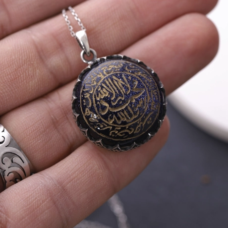  Yıldız Taşı El İşçiliği Nübüvvet Mührü Gümüş Kolye 