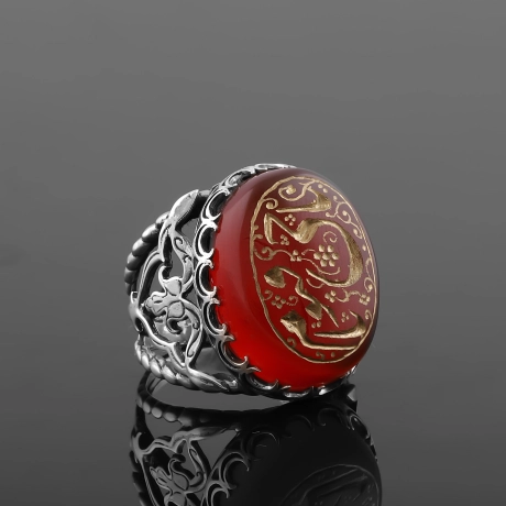 Ya Hayyum Ya Kayyum Yazılı Yemen Akik El İşçilği Gümüş Yüzük