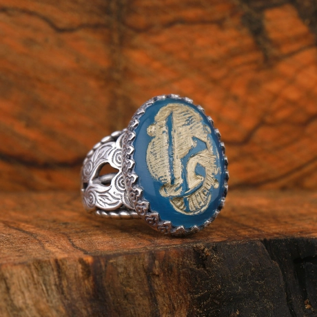  Taş Oyma Sanatı Vav Mim Elif Harfleri Kabartmalı Gümüş Yüzük