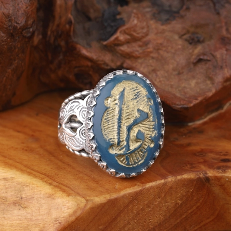  Taş Oyma Sanatı Vav Mim Elif Harfleri Kabartmalı Gümüş Yüzük