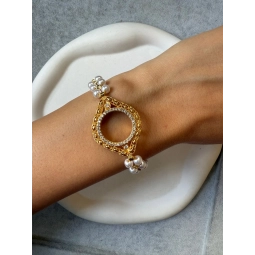 İnci Detaylı Çeyrek Çerçeveli Bileklik
