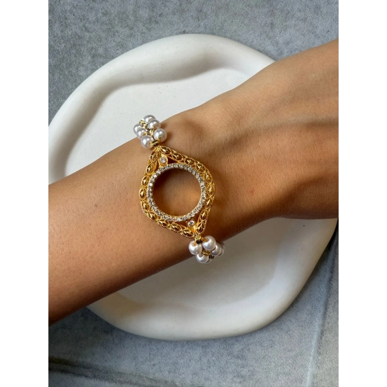 İnci Detaylı Çeyrek Çerçeveli Bileklik