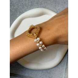 İnci Detaylı Çeyrek Çerçeveli Bileklik