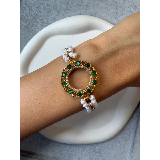 İnci Detaylı Çeyrek Çerçeveli Bileklik