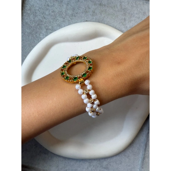İnci Detaylı Çeyrek Çerçeveli Bileklik
