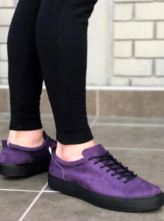 Bağcıklı Mor Cilt Deri Spor Klasik Erkek Ayakkabı