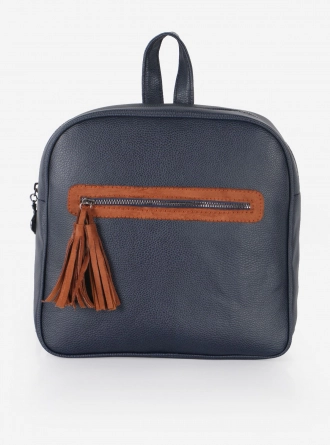 Siyah Püskül Fermuarlı Sırt Çantası